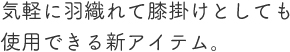 気軽に羽織れて肘掛けとしても仕様できる新アイテム。